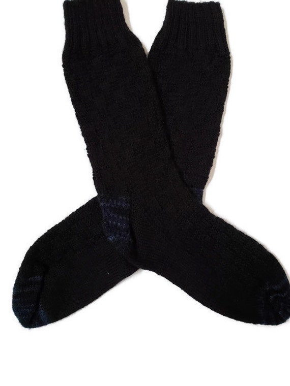 Mens Hand Knit Black Checkerboard Socks Size 9-10 Casual | Etsy