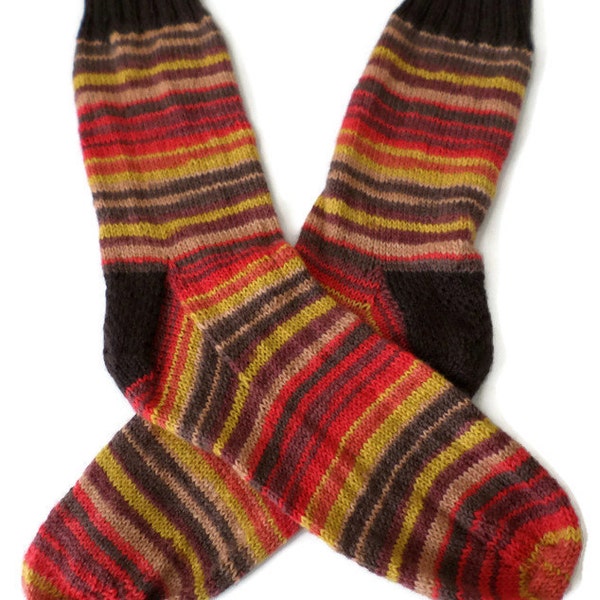 Reserved for Nicole Socks - Hand Knit Men's Earthtone Striped Socks - Size 10-11 - Casual Socks - Weekend Socks -