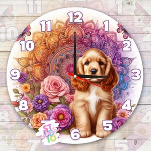 Cocker Spaniel Dog Clock PNG Digital Download Sublimation Design PNG Gift For Moms Clock Sublimation Colourful Mandala