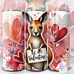 20 oz kangourou Saint-Valentin en téléchargement numérique Sublimation Tumbler Wrap PNG pour amoureux des animaux, cadeau pour sa conception de sublimation de gobelet maigre