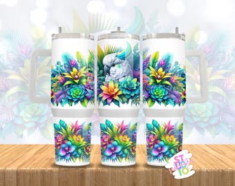 Cockatoo 40 oz Tumbler Image Wrap Digital Download Sublimation Design Tumbler Wrap PNG Gift for Mom Tumbler Design Rainforest Bird