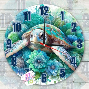 Reloj de tortuga Descarga digital Diseño de sublimación PNG Amantes de los animales Regalo para mamás Imagen de reloj Sublimación de animales