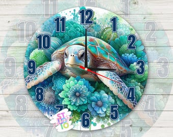 Turtle Clock Digital Download Sublimation Design PNG Animal Lovers Gift For Moms Clock Image Animal Sublimation