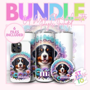 Sublimations-Bundle Bernese Dog Tumbler Wrap Digitaler Download Telefon Bild PNG Geschenk für Mütter 20 Unze Skinny Sublimation Design Auto Untersetzer
