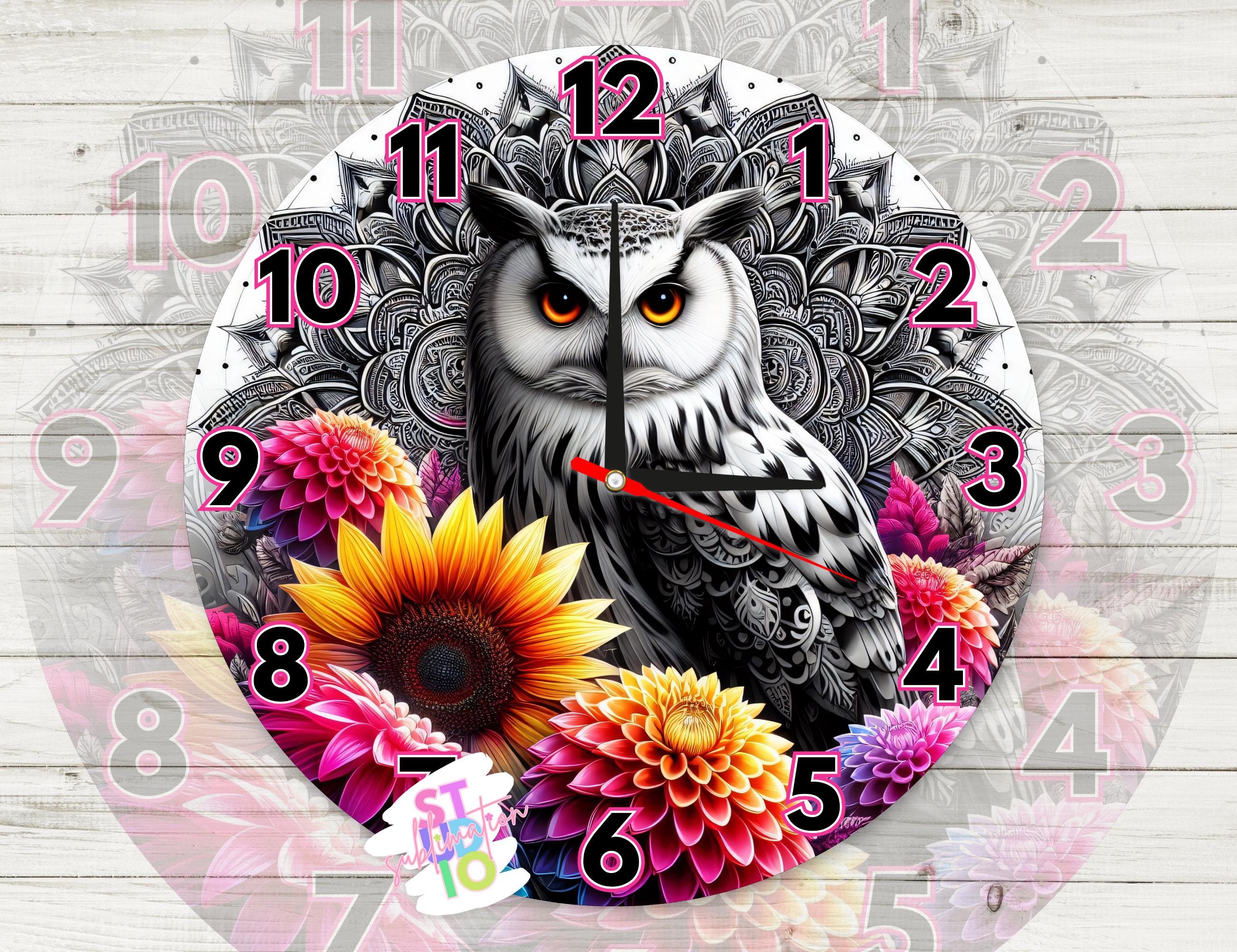 Owl Mandala Clock PNG Digital Download Sublimation Design PNG Gift For Moms Clock Sublimation Image