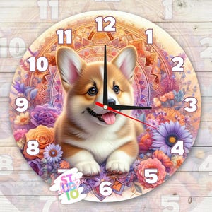 Corgi Dog Clock PNG Digitale download Sublimatieontwerp PNG Cadeau voor moeders Kloksublimatie Kleurrijke mandala