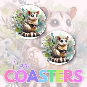 Possum Car Coaster PNG Download Digital Sublimation Design PNG Presente para mães Car Coaster Sublimation Image Aquarela Animal