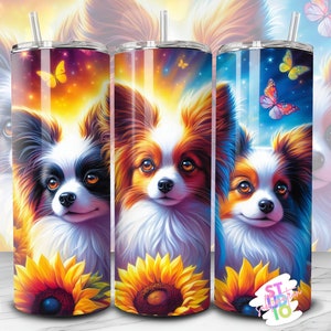 Vaso de 20 oz con imagen de perro Papillon, envoltura para vaso con sublimación, descarga digital, regalo para amantes de las mascotas, diseño de vaso delgado para mamá perruna