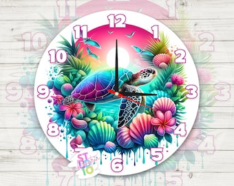 Turtle Clock PNG Digital Download Sublimation Design PNG Gift For Moms Clock Sublimation Image Rainbow Under the Sea
