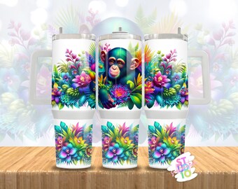Chimpanzee 40 oz Tumbler Image Wrap Digital Download Sublimation Design Tumbler Wrap PNG Gift for Mom Tumbler Design Rainforest Animal