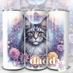 20 oz Maine Coon Daddy Cat gobelet Wrap en téléchargement numérique Sublimation gobelet Wrap PNG pour les amoureux des animaux de compagnie, cadeau pour les papas chat, conception de gobelet maigre