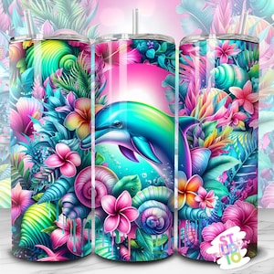 20 Unzen Sublimationsdesign Delphin Tumbler Bild Wrap Digitaler Download PNG Tierliebhaber Geschenk für Mama Skinny Tumbler Design Unter dem Meer