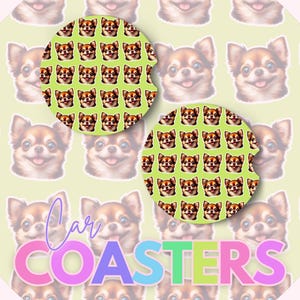 Chihuahua Dog Car Coaster PNG Digital Download Sublimation Design PNG Gift For Moms Car Coaster Sublimation Image Dog Faces