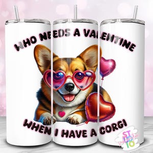 Envoltura para vaso de sublimación con diseño de perro Corgi de 20 oz para San Valentín, descarga digital, regalo para amantes de los animales, diseño de sublimación
