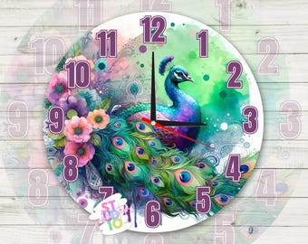 Peacock Clock Digital Download Sublimation Design PNG Animal Lovers Gift For Moms Clock Image Animal Sublimation