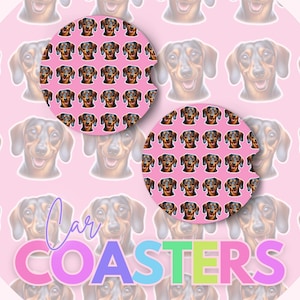 Dachshund Dog Car Coaster PNG Digital Download Sublimation Design PNG Gift For Moms Car Coaster Sublimation Image Dog Faces