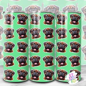 20 oz Dog Tumbler Sublimation Image Wrap Digital Download PNG Pet Lovers Gift for Mom Skinny Tumbler Design Bull Mastiff Dog