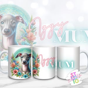 Set di tazze da 110 e 15 once con immagine di un levriero italiano, download digitale, design a sublimazione, PNG, regalo per amanti degli animali domestici per la mamma di un cane