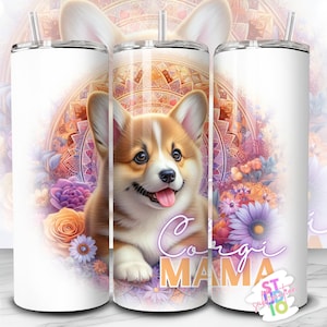 Imagen de vaso Corgi Mama, descarga digital por sublimación, imagen de vaso de 20 oz, envoltura de taza recta, regalo para mamá perruna, regalo de cumpleaños naranja