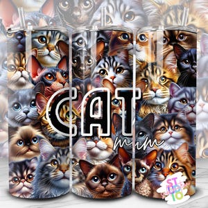 Image de gobelet maman chat en sublimation téléchargement numérique 20 oz, image gobelet coupe droite Wrap, cadeau maman chat, cadeau d'anniversaire violet