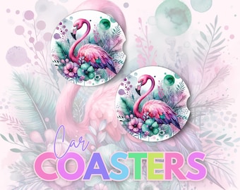 Flamingo Car Coaster PNG Digital Download Sublimation Design PNG Gift For Moms Car Coaster Sublimation Image Watercolour Animal