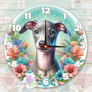 Orologio con cane levriero italiano PNG Download digitale Design a sublimazione PNG Regalo per le mamme Orologio a sublimazione Mandala colorato