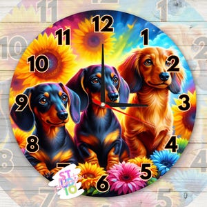 Orologio cane bassotto PNG Download digitale Design sublimazione PNG Regalo per amanti degli animali per le mamme Immagine orologio Animale sublimazione