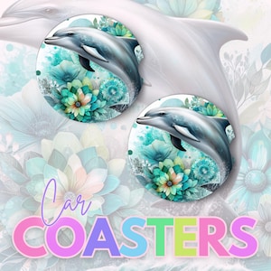 Delfin Auto Untersetzer PNG Digital Download Sublimation Design PNG Geschenk für Mütter Auto Untersetzer Sublimationsbild Aquarell Tier