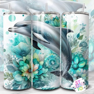 20 oz Dolphin Tumbler Wrap en téléchargement numérique Sublimation Tumbler Wrap PNG pour les amoureux des animaux, cadeau pour les mamans, conception de sublimation de gobelet maigre