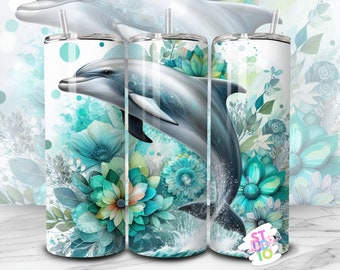 20 oz Dolphin Tumbler Wrap Digital Download Sublimation Tumbler Wrap PNG Animal Lovers Gift For Moms Skinny Tumbler Sublimation Design