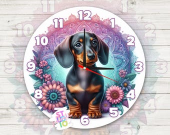 Dachshund Dog Clock PNG Digital Download Sublimation Design PNG Gift For Moms Clock Sublimation Colourful Mandala