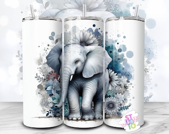 20 oz Elephant Tumbler Wrap Digital Download Sublimation Tumbler Wrap PNG Animal Lovers Gift For Moms Skinny Tumbler Sublimation Design