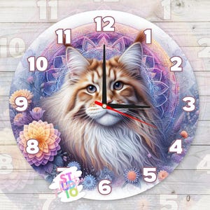 Maine Coon Cat Uhr Digital Download Sublimation Design PNG Tierliebhaber Geschenk für Mütter Uhr Bild