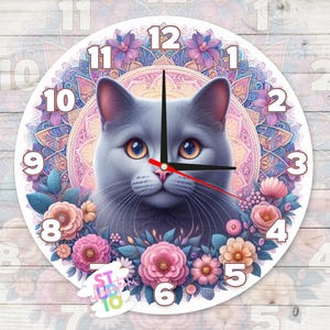 Relógio de gato azul russo digital para download de sublimação de design PNG para amantes de animais, presente para mães, imagem de relógio