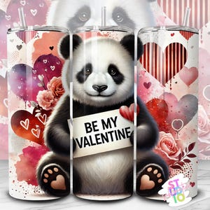 Envoltura para vaso de sublimación con diseño de Panda Be My Valentine de 20 oz, descarga digital, regalo para amantes de los animales, diseño de sublimación para vaso delgado para mamás