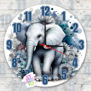 Reloj de elefante Descarga digital Diseño de sublimación PNG Regalo para amantes de los animales para mamás Imagen de reloj Sublimación de animales