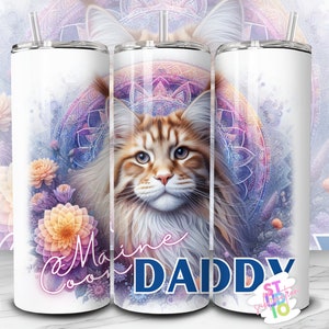 20 oz Maine coon papa chat emballage en téléchargement numérique sublimation tumbler emballage PNG pour amoureux des animaux de compagnie cadeau pour chat papa conception de gobelet maigre