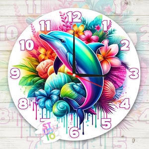 Delfin Uhr PNG Digital Download Sublimation Design PNG Geschenk für Mütter Uhr Sublimationsbild Regenbogen unter dem Meer