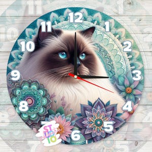 Relógio de gato do Himalaia Download digital Design de sublimação PNG Presente para amantes de animais para imagens de relógio de mães