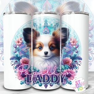 20 oz Papillon Daddy Dog Tumbler Wrap Digitale Download Sublimatie Tumbler Wrap PNG Pet Lover Cadeau voor Hond Vaders Skinny Tumbler Design