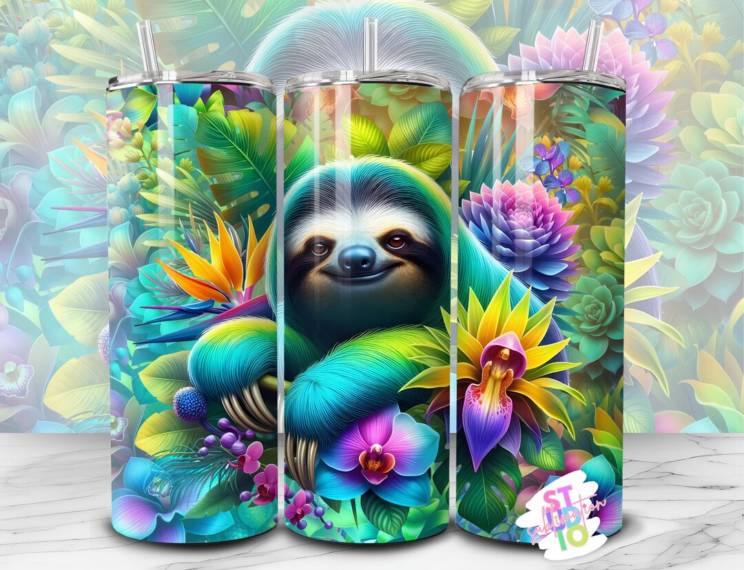 20 Oz Sloth Tumbler Sublimation Image Wrap Digital Download PNG Animal ...