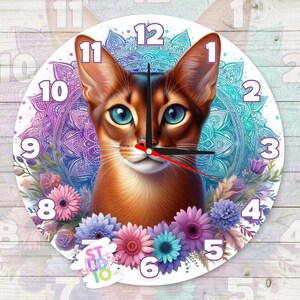 Relógio de gato abissínio digital para download de sublimação de design PNG para amantes de animais, presente para mães, imagem de relógio