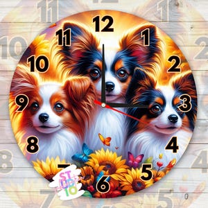 Papillon hond klok PNG digitale download sublimatie ontwerp PNG dierenliefhebbers cadeau voor moeders Klok afbeelding dierensublimatie