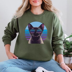 Cat Sweatshirt, Retro Cat Sweatshirt, Animal Sweatshirt, Retro Hoodie, Cat Lover Gift, Cat Mum Gift, Animal Lover Gift, Cute Cat Hoodie