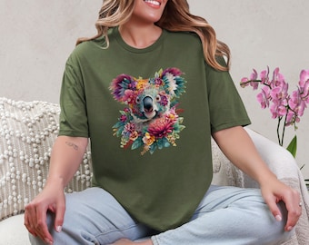 Koala T-Shirt, Animal T-Shirt, Floral Tee, Boho Tee, Gift for Animal Lover, Women’s Tee, Gift for Mum, Nature Lover Gift, Australian Animal