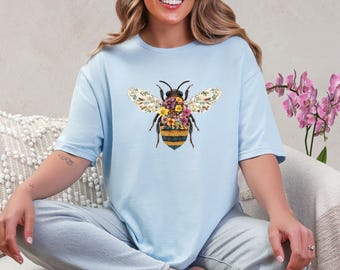 Bee T-Shirt, Animal T-Shirt, Floral Tee, Boho Style Tee, Gift For Animal Lover, Women’s Tee, Gift for Mum, Nature Lover Gift, Wildlife Tee