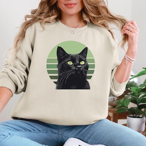 Black Cat Sweatshirt, Retro Cat Hoodie, Animal Sweatshirt, Retro Hoodie, Cat Lover Gift, Cat Mum Gift, Animal Lover Gift, Cute Cat Hoodie