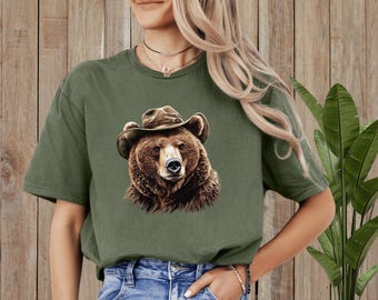 Bear T-Shirt with Cowboy Hat, Western Wildlife Graphic Tee, Cute Animal Lover Shirt, Country Rodeo Gift for Men, Women & Teens