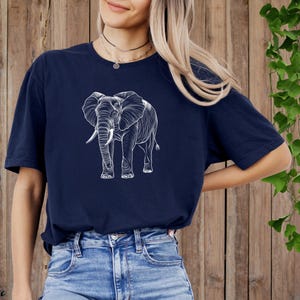 Elephant T-Shirt – Modern Line Art Style Elephant Graphic Tee, Wildlife Lover Gift, Minimalist Style Fashion, Animal Lover Shirt