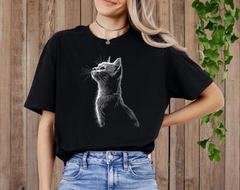 Minimalist Cat Sketch T-Shirt – Artistic Black Kitty Graphic Tee for Cat Lovers, Gift for Pet Owners, Cute Feline Drawing Shirt, Cat Shirt